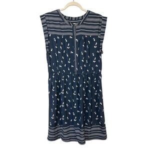 LOFT Outlet Women's Size L Blue Floral Striped Sleeveless Dress